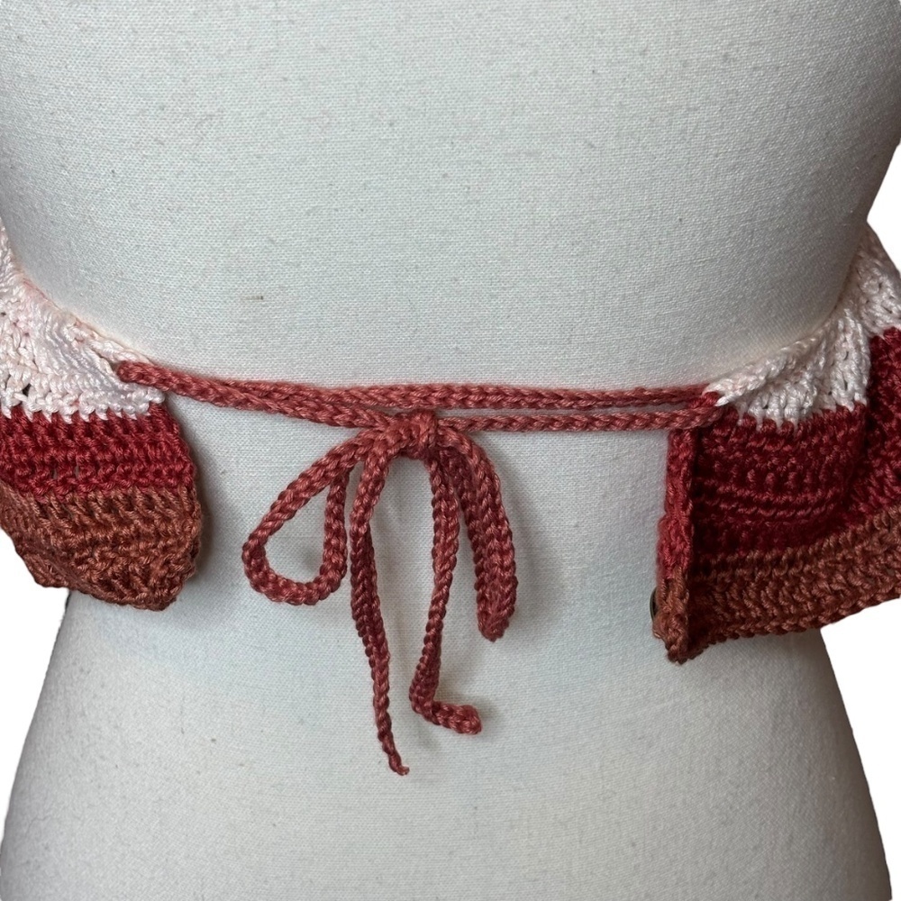 Handcrafted Ruffle Halter Crop Top Bamboo Yarn Art Handmade Crochet Knit Summer - Picture 5 of 16